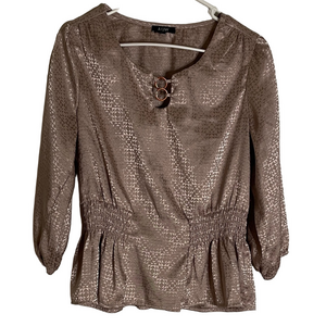 AUW Geometric Textured Peplum Blouse, Women’s M, Mauve